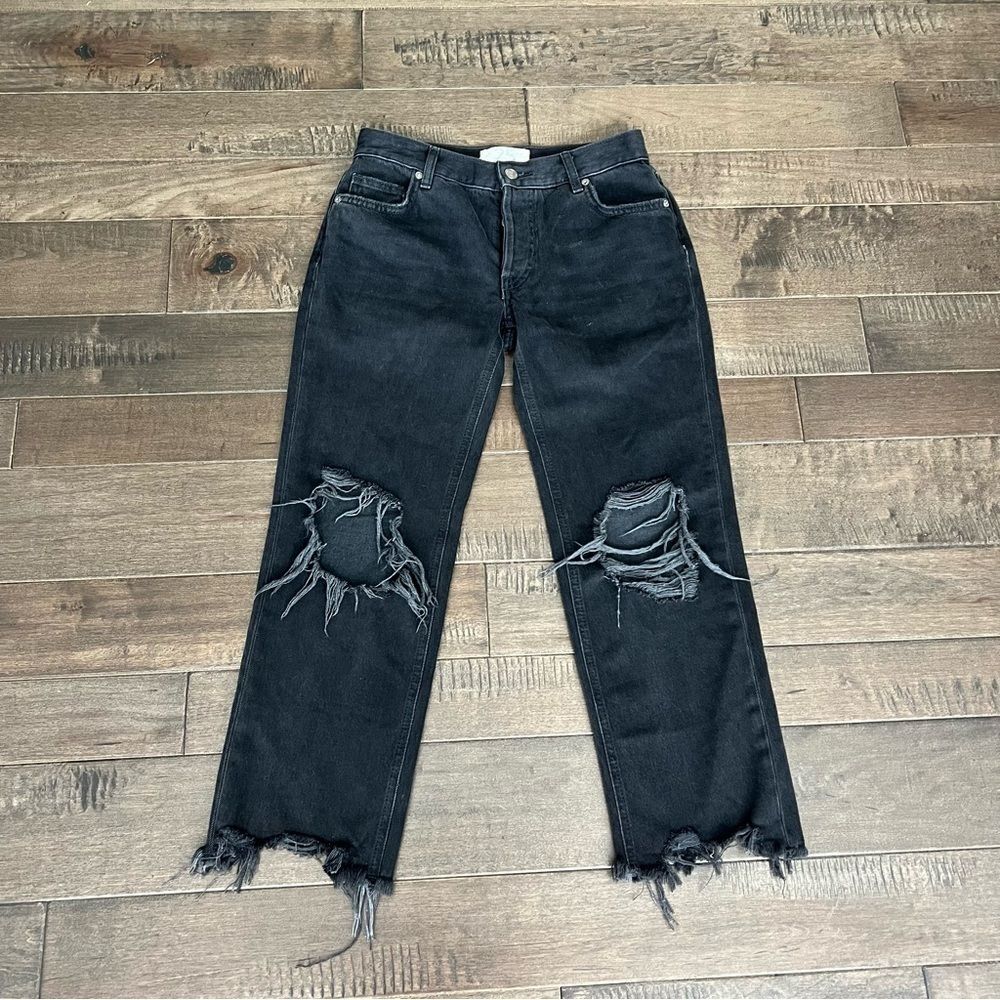Free People We The Free Maggie Straight Jean in Black 25 / 0 Raw Hem Distressed